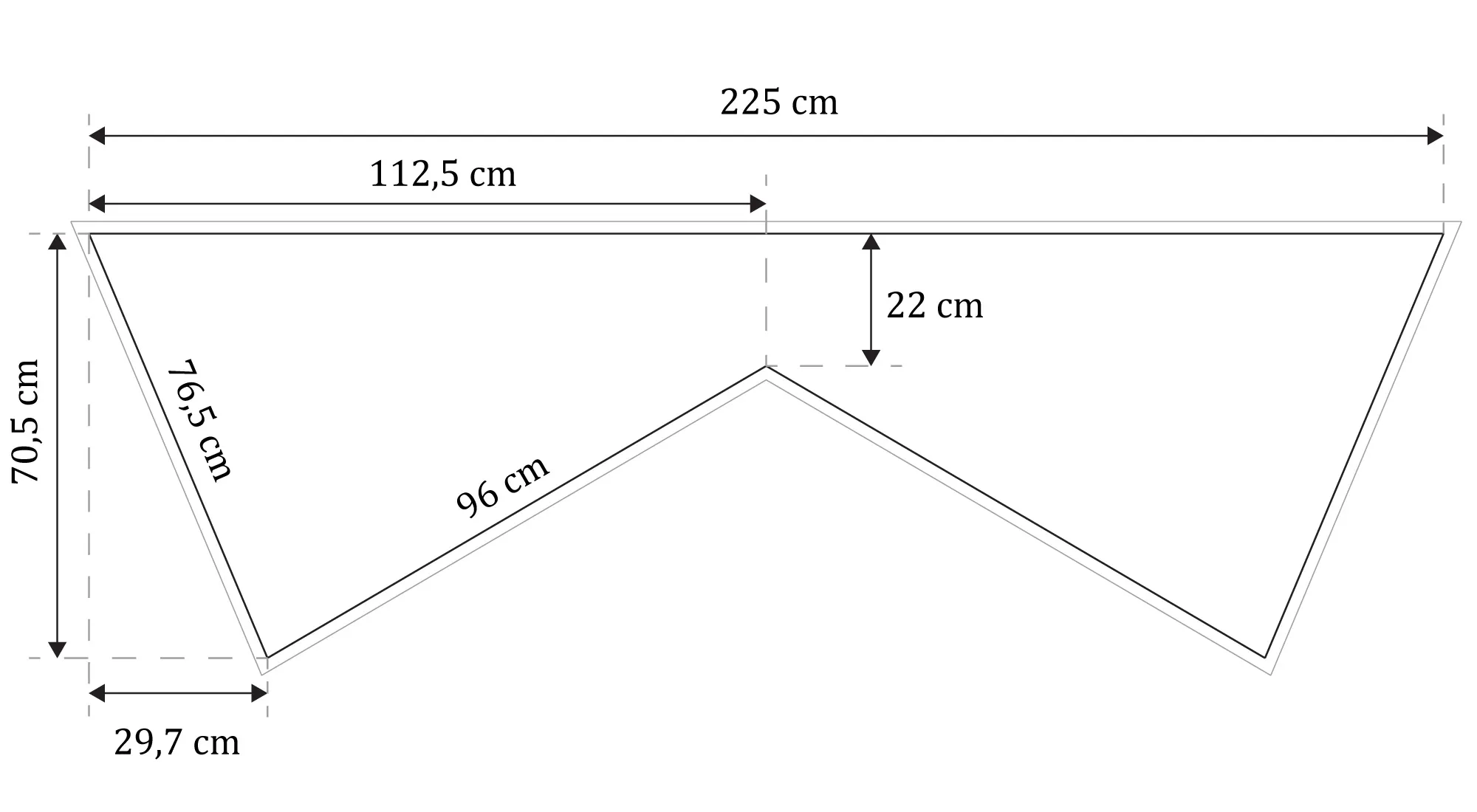 Les dimensions de la voile, sans le bord d'attaque